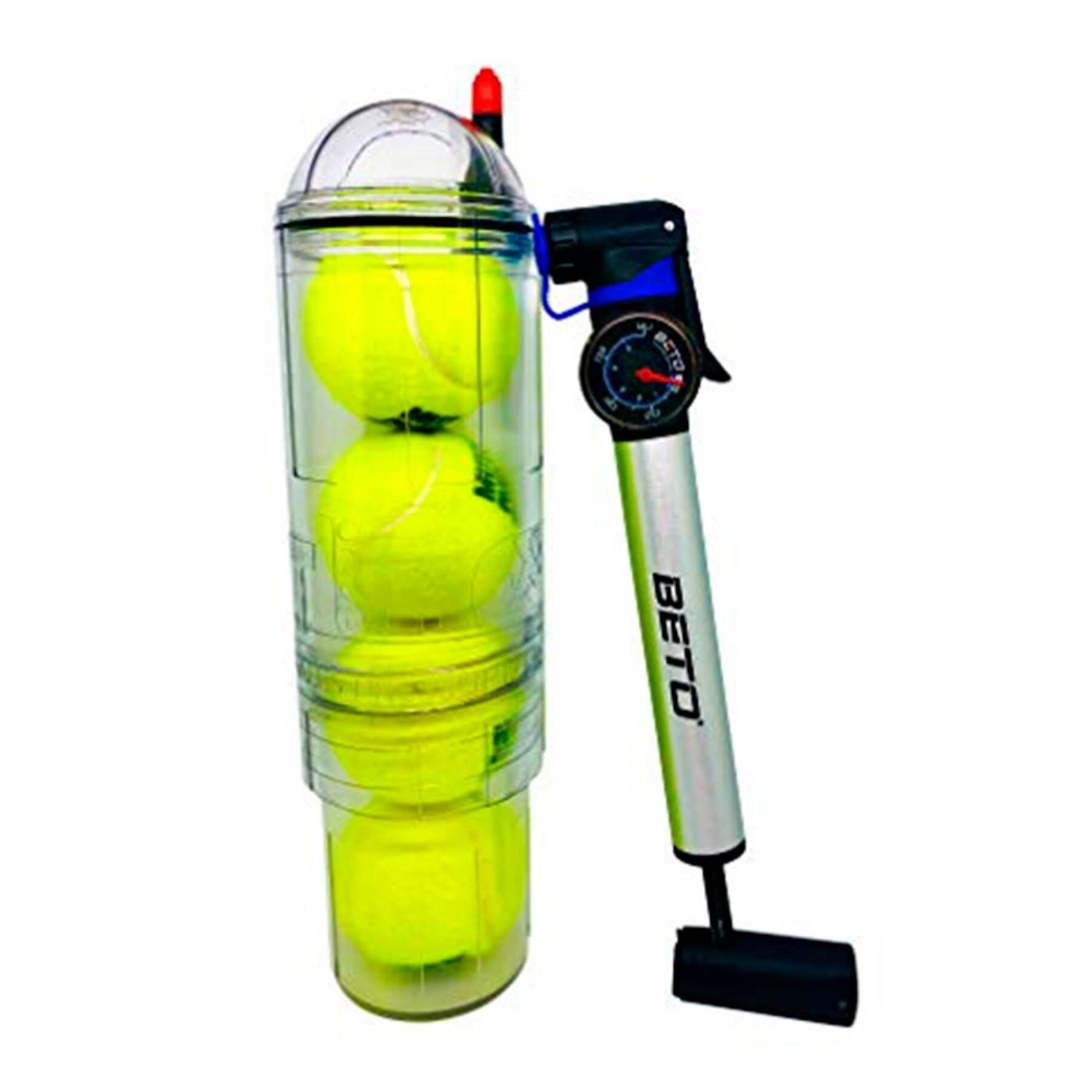 Conserveringsmiddel voor tennis- en padelballen + pomp met drukmeter TuboPlus X4