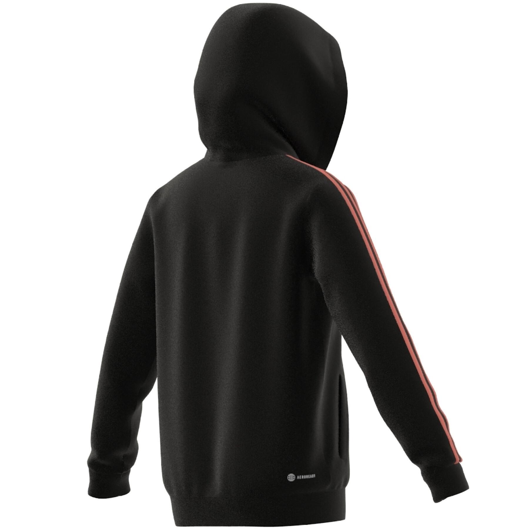Sweatshirt capuchon met volledige rits voor kinderen adidas Essentials Aeroready 3-Stripes Regular-Fit